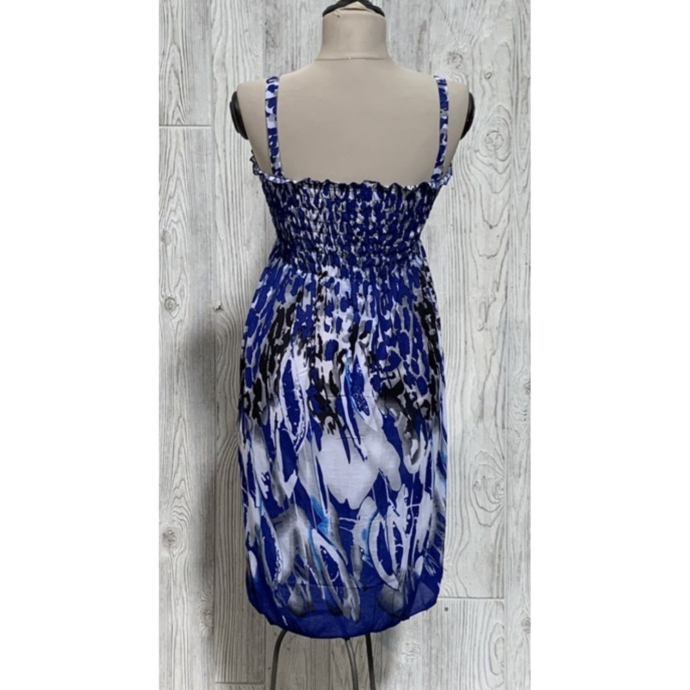 NWT Blue Gray & White Mottled Stretch Gathered Bust Midi Dress Sundress L #16 - Picture 4 of 4